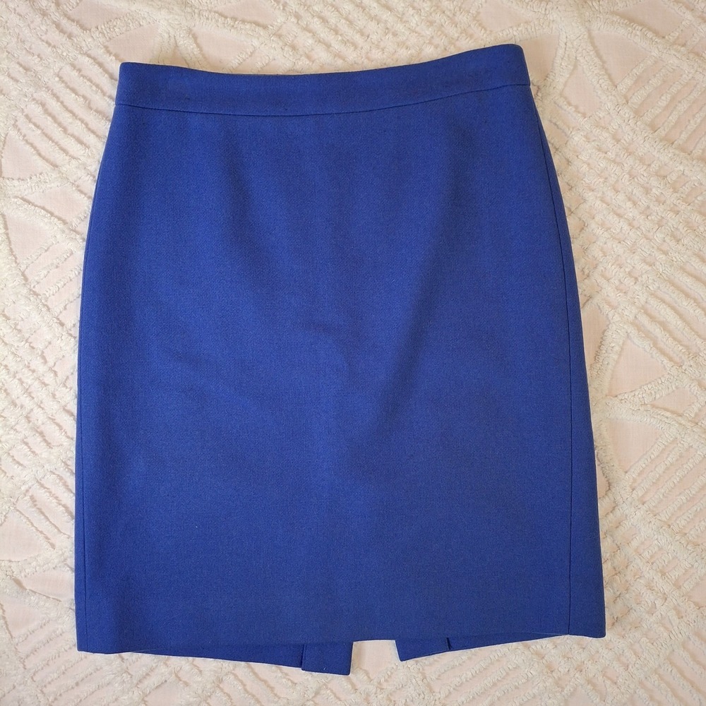 J.Crew Womens 2 Pencil Skirt Cobalt Blue Wool Blend Knee Length Career Solid